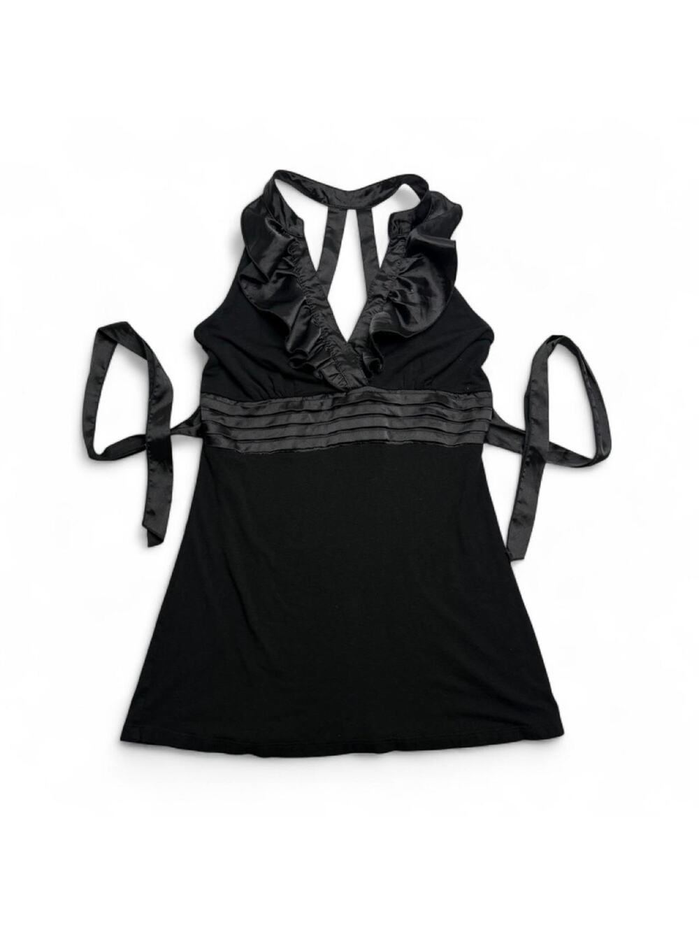 Bui-Yah-Kah Black Baby Doll Y2K Going out belted tie back top Womens size large